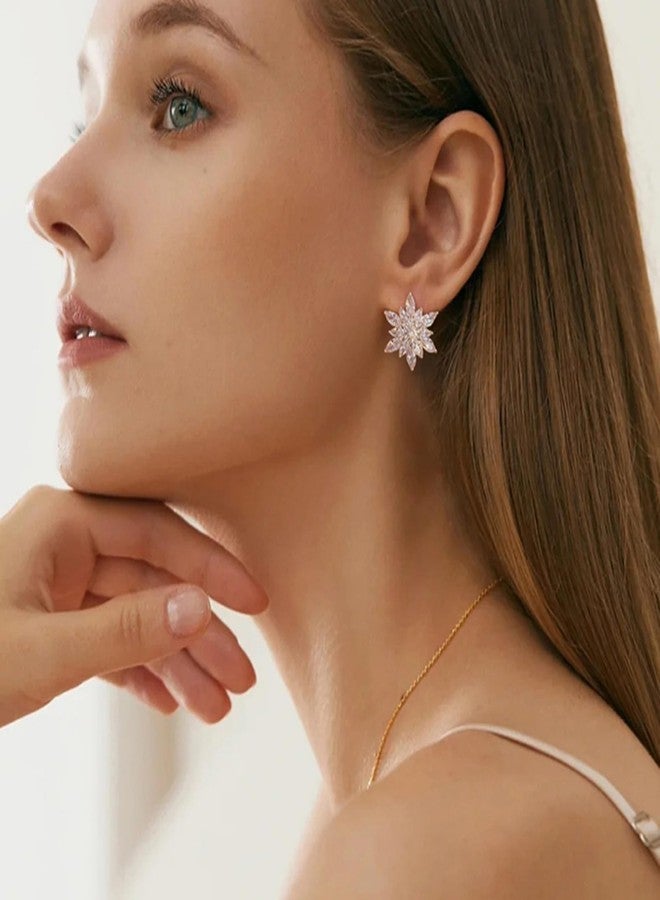 WCRAZYE Snowflake Earrings for Women Elegant Winter Cubic Zirconia Simulated Pearl Flower Snowflake Stud Earrings Chrismas Wedding Jewelry Gifts (White) - Image 5